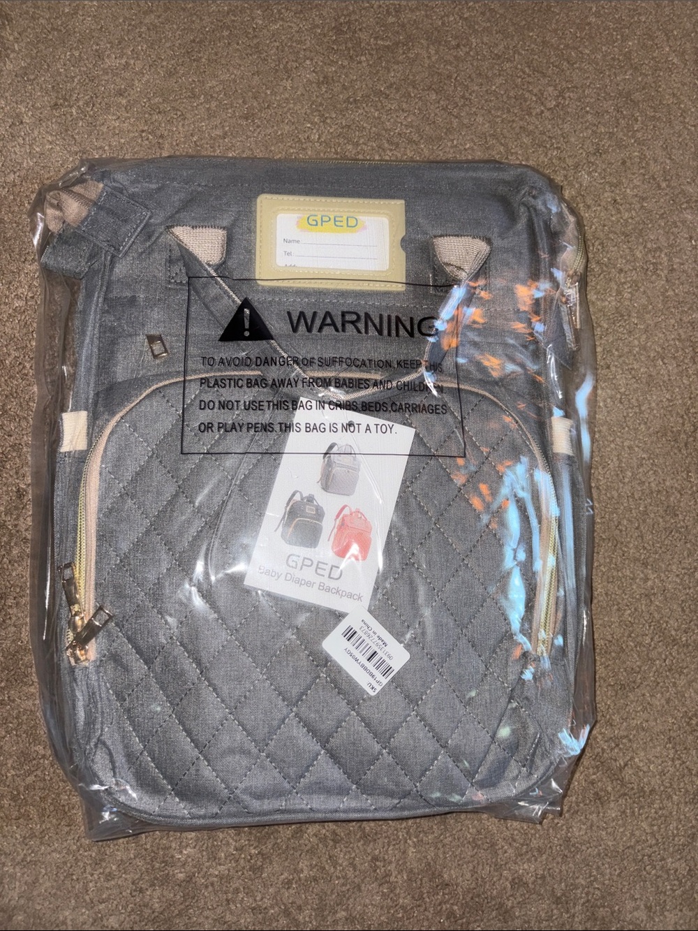 Quilted Gray Kids Diaper Backpack